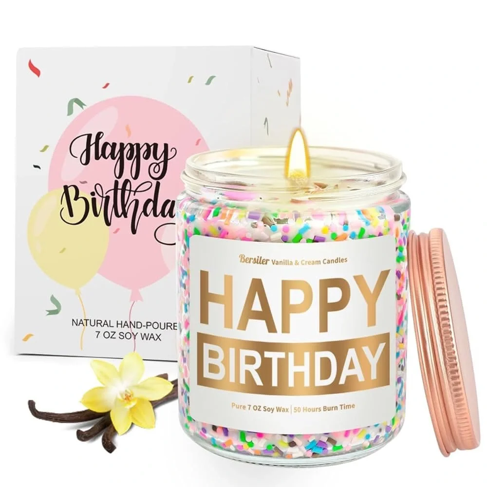 NIB Colorful Confetti Sprinkle Happy Birthday Candle - Vanilla & Cream Scented